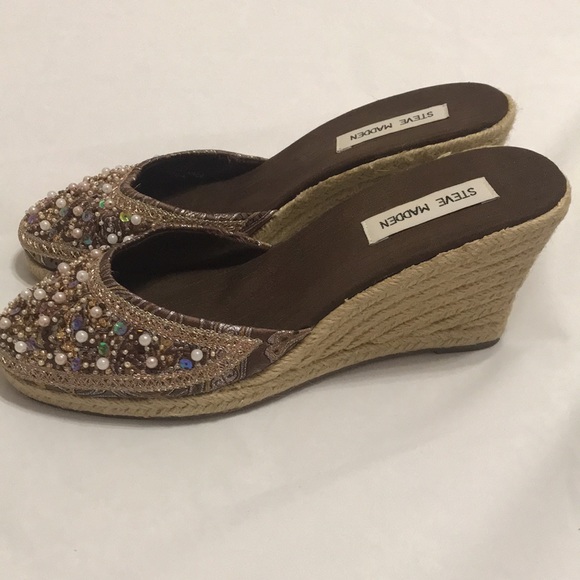 Steve Madden Bommbay Beaded Espadrille Wedges Women’s Size 8 - Picture 2 of 9